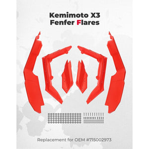 Red Fender Flares, Mud Guards for Maverick X3 / X3 MAX by Kemimoto B0103-00201RD Fender Flare B0103-00201RD Kemimoto