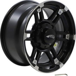 Roll'n 104 Cast Aluminum Wheel Black 14x7-4/137-5+2 by AMS 4733-031AB Beadlock Wheel 02300749 Parts Unlimited Drop Ship