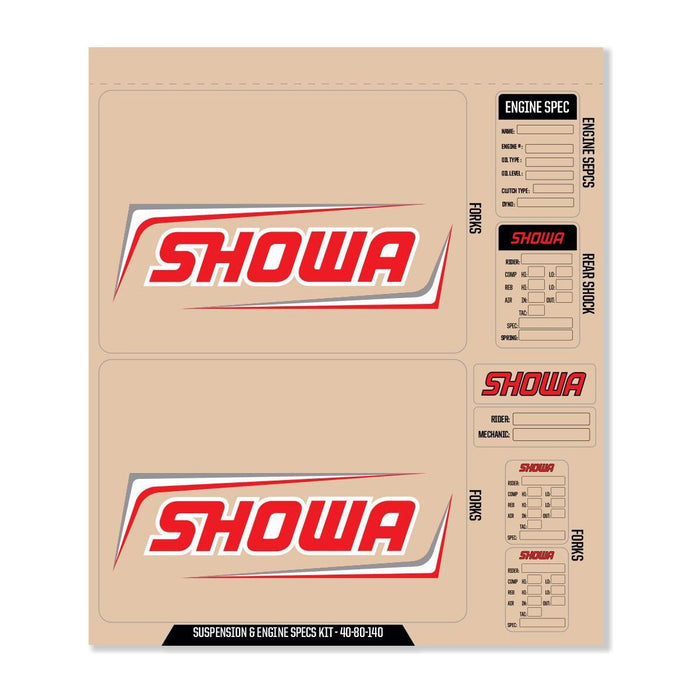 Showa Decal Kit Red Showa Fork/Shock/Eng Spec By D'Cor