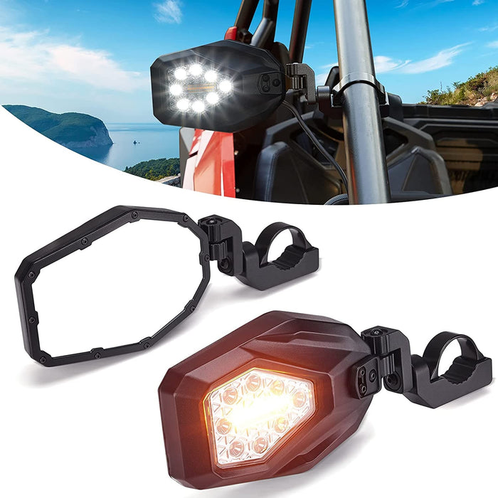 Side Mirrors with LED Turn Lights for 1.6"-2" Roll Bar (New Design) by Kemimoto