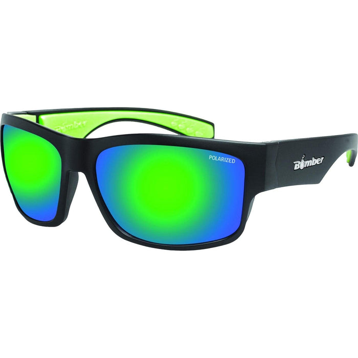 Tiger Bomb Eyewear Matte Black W/Green Mirror Polarized by Bomber