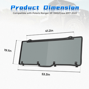 Tint Hard UTV Rear Windshield (Fit Roof) for Polaris Ranger by Kemimoto B0110-02003SK Rear Windshield B0110-02003SK Kemimoto