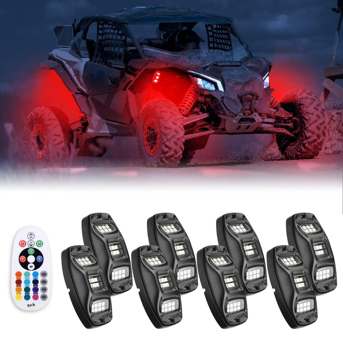 Universal 8 Pods RGB Rock Light Kit For UTV ATV Jeep Truck SUV Car by Kemimoto