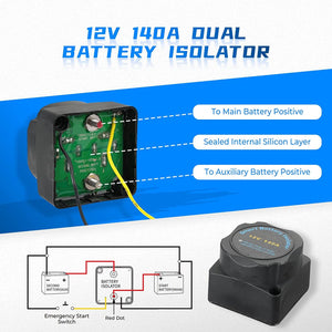 UTV ATV Dual Battery Isolator Kit 12V 140AMP by Kemimoto B0401-01301BK Battery Charger Accessory B0401-01301BK Kemimoto
