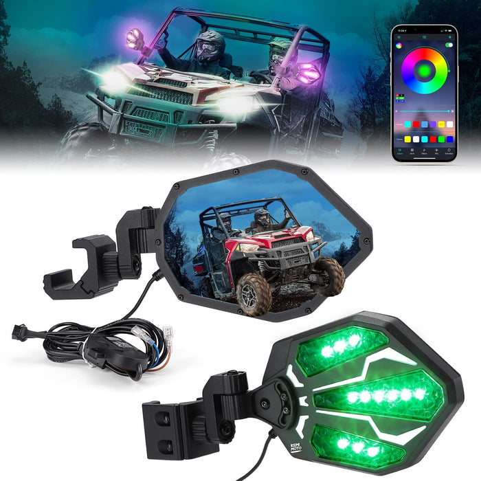 UTV Pro-Fit RGB Side Mirrors with Lights for Ranger/General/Can-Am by Kemimoto