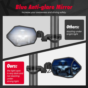 UTV Rear View and Side Mirror with Interior Light for 1.6"-2" Roll Bar by Kemimoto BZH0245-02 Side View Mirror LED BZH0245-02 Kemimoto