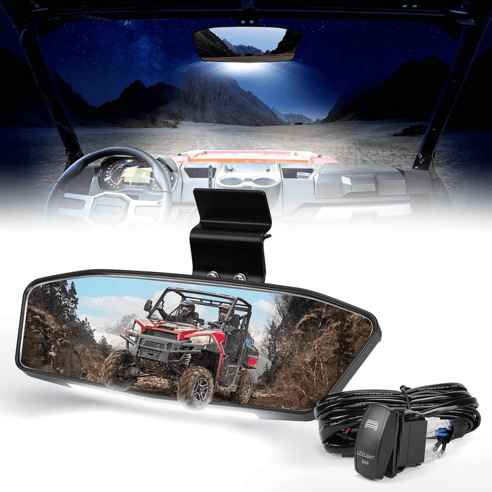 UTV Rear View Mirror with LED Light Fit Polaris Ranger/ Defender 2015-2023 by Kemimoto