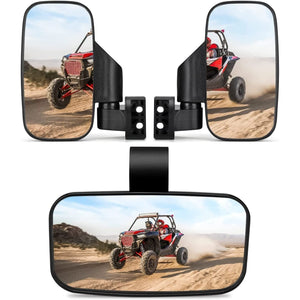 UTV Side Mirrors and Center Mirror with 1.6" to 2" Roll Bar Cage by Kemimoto BZH0211-02 Side View Mirror BZH0211-02 Kemimoto