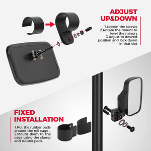 UTV Side Mirrors and Center Mirror with 1.6" to 2" Roll Bar Cage by Kemimoto BZH0211-02 Side View Mirror BZH0211-02 Kemimoto