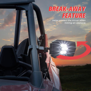 UTV Side Mirrors with light fit 1.5" - 2" Roll Bar by Kemimoto B0106-05401BK Side View Mirror LED B0106-05401BK Kemimoto