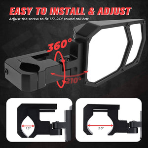 UTV Side Mirrors with light fit 1.5" - 2" Roll Bar by Kemimoto B0106-05401BK Side View Mirror LED B0106-05401BK Kemimoto