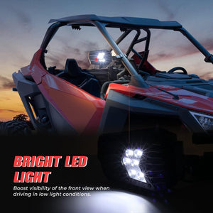 UTV Side Mirrors with light fit 1.5" - 2" Roll Bar by Kemimoto B0106-05401BK Side View Mirror LED B0106-05401BK Kemimoto