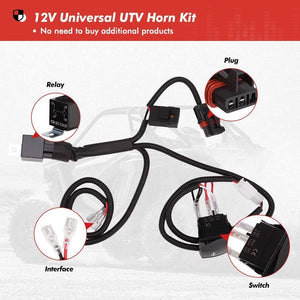 UTV Universal Horn Kit with Rocker Switch 12V by Kemimoto B0117-00202BK Electric Horn B0117-00202BK Kemimoto