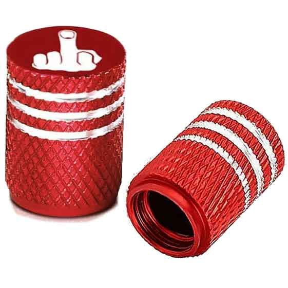 Valve Stem Cap Knurled Red Middle Finger by Witchdoctors