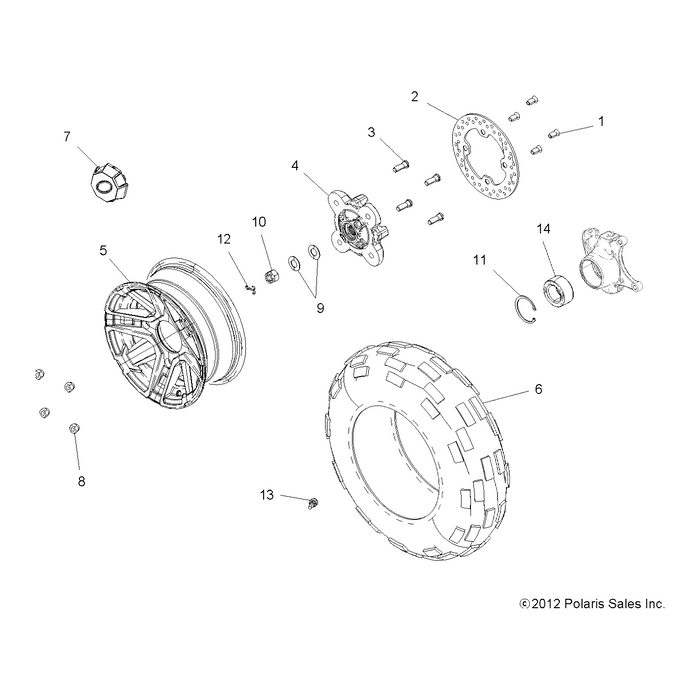 Wheel, Front, 12 X 6, Aluminum, by Polaris