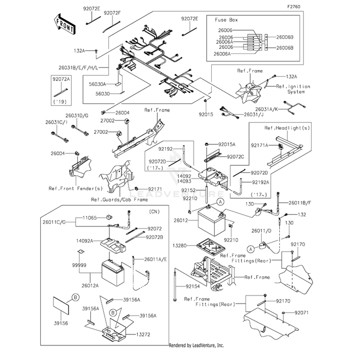 Wire-Lead,Battery(-) by Kawasaki